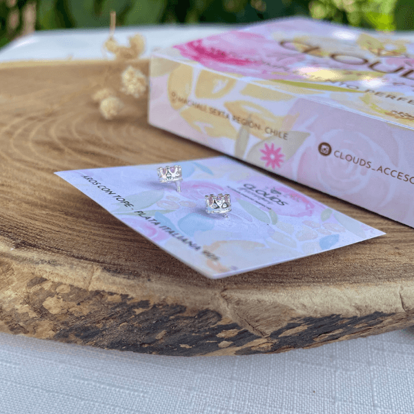 Aros tope de bebé Corona con Circón Rosa - Imagen 2